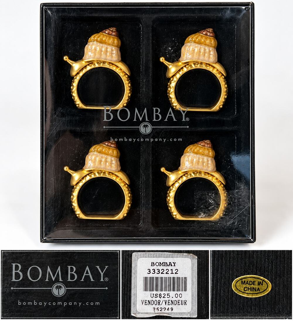Bombay Company Snail Napkin Rings Set 4 Stainless Steel NIB